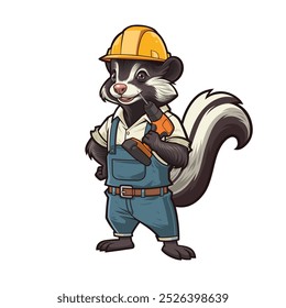 Projeto mascote de um Handyman Skunk segurando uma broca de energia