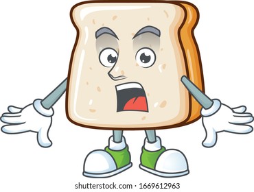 A mascot design of slice of bread making a surprised gesture