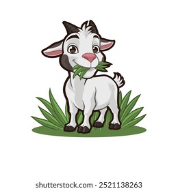 Mascot design of Small goat eating grass