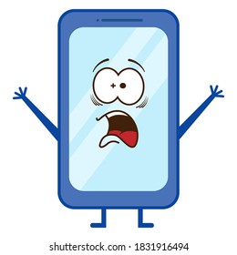 the mascot design of the smartphone that is in shock