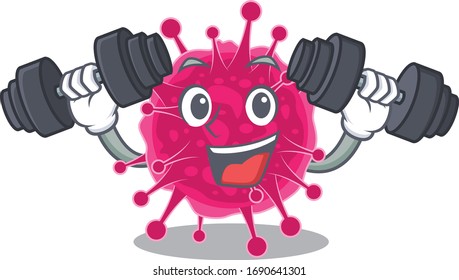 Mascot design of smiling Fitness exercise picornaviridae lift up barbells