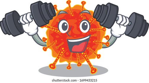 Mascot design of smiling Fitness exercise riboviria lift up barbells