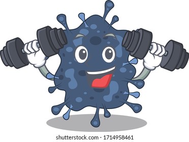Mascot design of smiling Fitness exercise bacteria neisseria lift up barbells