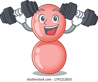 Mascot design of smiling Fitness exercise neisseria gonorrhoeae lift up barbells