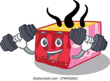 Mascot design of smiling Fitness exercise skin lift up barbells