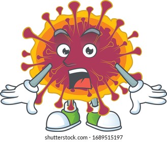 A mascot design of spreading coronavirus making a surprised gesture