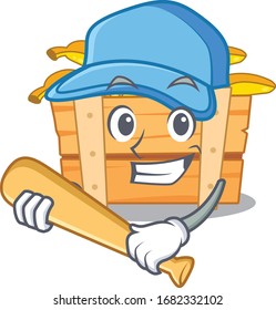 Mascot design style of banana fruit box with baseball stick