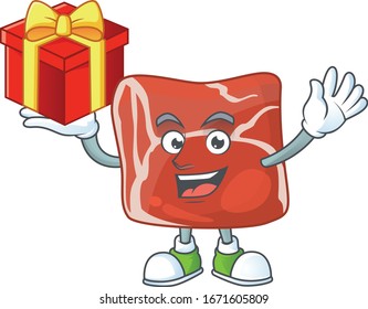 A mascot design style of beef showing crazy face