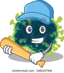 Estilo de diseño de mascota del coronavirus beta con bastón de béisbol