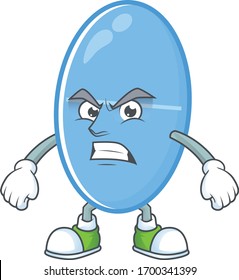 Mascot design style of blue capsule with angry face