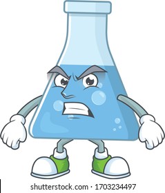 Mascot design style of blue chemical bottle with angry face
