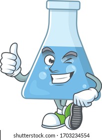 Mascot design style of blue chemical bottle showing Thumbs up finger