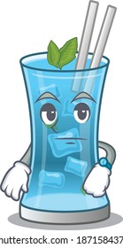 Mascot design style of blue hawai cocktail with waiting gesture