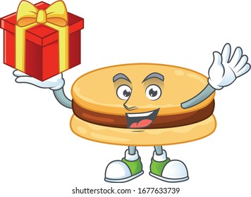 A mascot design style of brown alfajor showing crazy face