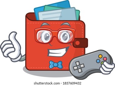 Mascot design style of card wallet gamer playing with controller
