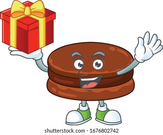 A mascot design style of chocolate alfajor showing crazy face