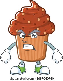 Mascot design style of chocolate cupcake with angry face