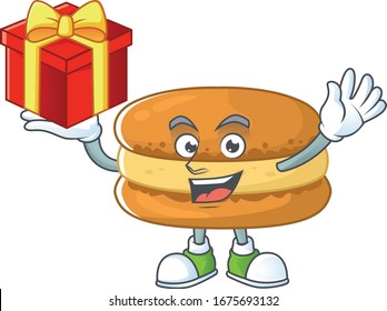 A mascot design style of chocolate macarons showing crazy face