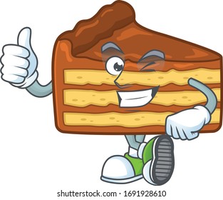Mascot-Design-Stil Schokoladencreme-Kuchen zeigen Thumbs auf Finger
