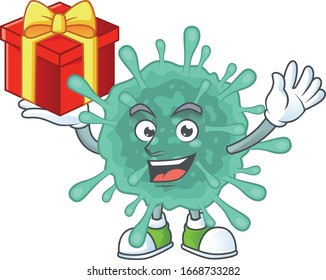 A mascot design style of coronaviruses showing crazy face