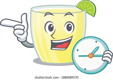 mascot design style of daiquiri cocktail standing with holding a clock