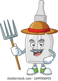 Diseño de mascotas con botella de granjero con pipeta con sombrero y horquilla de cocina