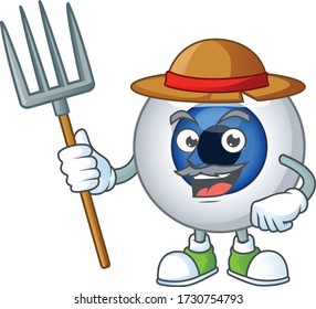 Mascot design style of Farmer human eye ball with hat and pitchfork