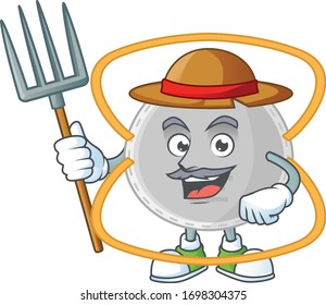 Mascot design style of Farmer N95 mask with hat and pitchfork