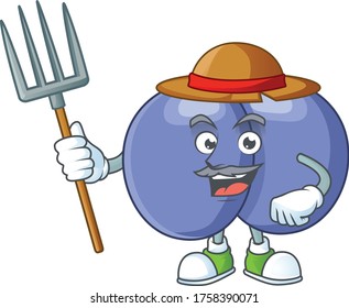 Estilo de diseño de mascota Farmer streptococcus pneumoniae con sombrero y horquilla