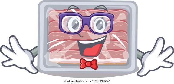 Mascot design style of geek frozen smoked bacon with glasses
