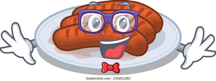 Mascot design style of geek grilled sausage with glasses