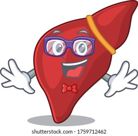 Mascot design style of geek healthy human liver with glasses