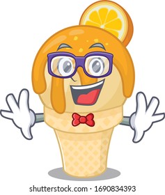 Mascot design style of geek orange ice cream with glasses