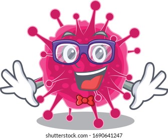 Mascot design style of geek picornaviridae with glasses