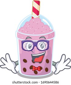 Mascot design style of geek taro bubble tea with glasses