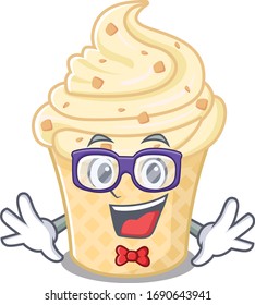 Mascot design style of geek vanilla ice cream with glasses