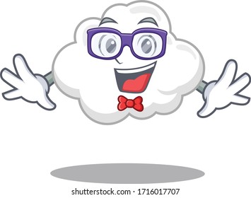 Mascot design style of geek white cloud with glasses