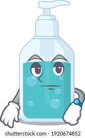 Mascot design style of hand sanitizer with waiting gesture