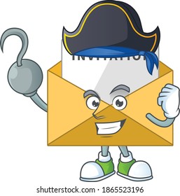 diseño de mascota estilo de mensaje de invitación como pirata con una mano ganadora. Ilustración del vector