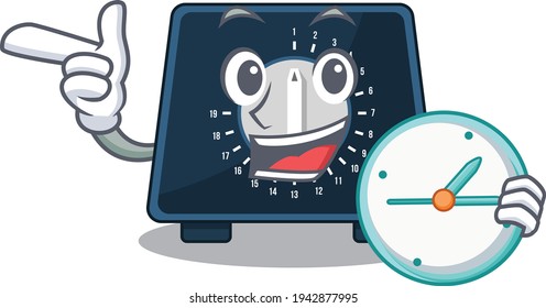 mascot design style of kitchen timer standing with holding a clock