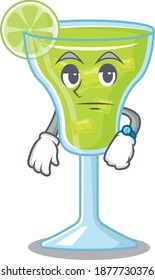 Mascot design style of margarita cocktail with waiting gesture