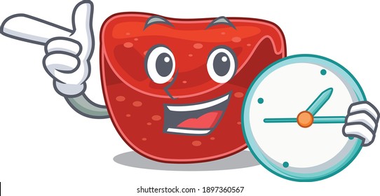 mascot design style of meatloaf standing with holding a clock. Vector illustration