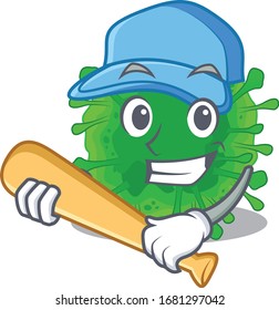 Mascot design style of minunacovirus with baseball stick
