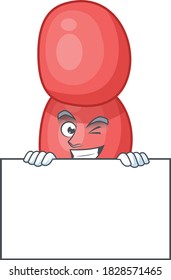 Mascot design style of neisseria gonorrhoeae standing behind a board. Vector illustration