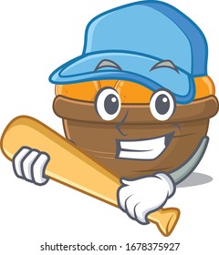 Mascot design style of orange fruit basket with baseball stick