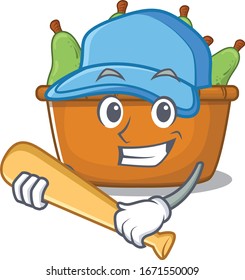 Mascot design style of pear fruit box with baseball stick