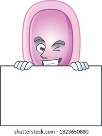 Mascot design style of pertussis standing behind a board. Vector illustration