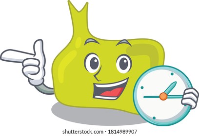 mascot design style of pituitary standing with holding a clock