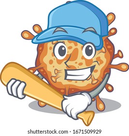 Mascot design style of retro virus corona with baseball stick