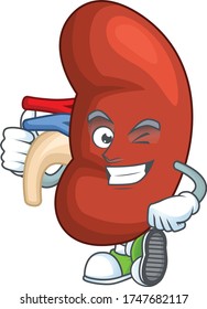 Mascot design style of right human kidney showing Thumbs up finger